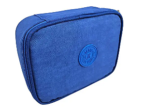 Estojo Box Nylon Escolar Azul Com Divisória