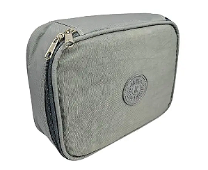 Estojo Box Nylon Escolar Cinza Com Divisória
