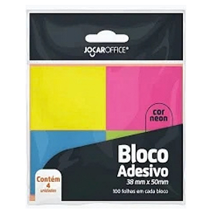 Bloco Adesivo 38x50mm Neon C/ 4 Unidades 100 Folhas Jocar Office