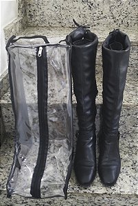 Organizador e Protetor De Botas Transparente Viés Preto Cano Longo 46x28x25cm