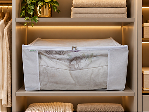 Organizador Protetor Edredom Tnt Com Visor Transparente Branco 50x50x28cm