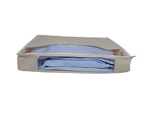 Organizador Protetor Lençol Toalha Tnt Com Visor Transparente Marfim 38x50x07cm