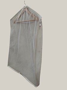 Capa Protetora Para Vestido Longo Tnt e Organza C/ Zíper Embutido 150x60cm Bege