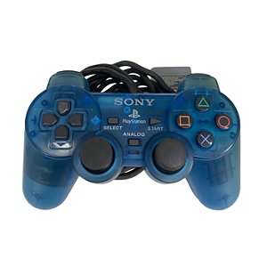Controle Azul Transparente de PS2 - original seminovo