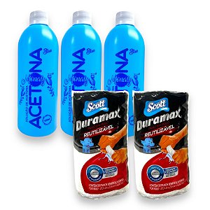 Kit Removedor acetona Monaly 500ml Toalha em Rolo Multiuso Duramax 58 panos