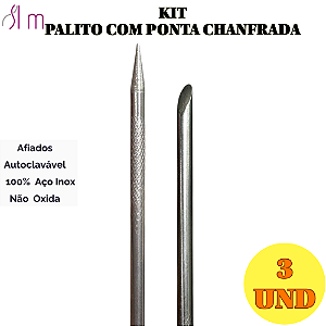 Kit 3 und Palito para cutícula com ponta Chanfrado Açox inox