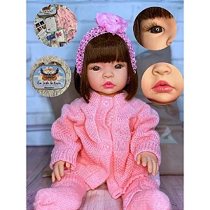 Bebe Reborn Boneca bk 100% Silicone Castanho Rosa Enxoval