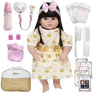 Boneca Tipo Reborn Silicone Bebê Menina Morena 52cm