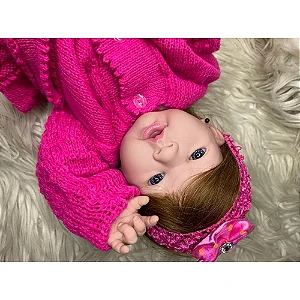 Bebê Reborn menina realista 100 Silicone, Cabelo Castanho(P/ Dar Banho)24 Itens igual a foto pk