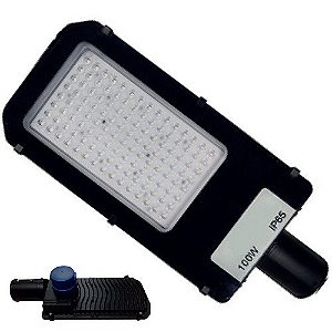 Luminária LED pública 100W preta SMD sensor Fotocélula 6500K IP66 INMETRO.