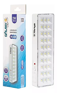 Luminária de emergência 2w 30 leds 6500k bivolt Galaxy Led.