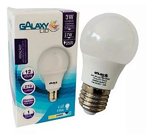 Lâmpada Bulbo Led 3w 6500k 12v E27 Galaxy Led.