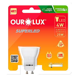 Lâmpada Superled Mini Dicróica MR-11 GU10 4W bivolt 2700K 38°.