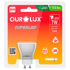 Lâmpada Superled GU10 7W bivolt 2700K 100º.