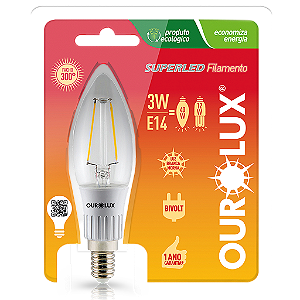 Lâmpada Superled Vela Filamento Clara E14 3W bivolt 2700K.