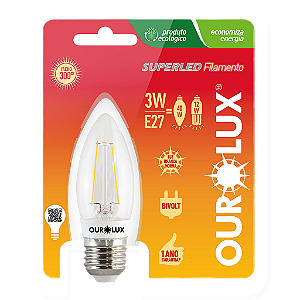 Lâmpada Superled Vela Filamento Clara E27 3W bivolt 6500K.