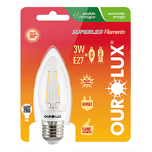 Lâmpada Superled Vela Filamento Clara E27 3W bivolt 2700K.