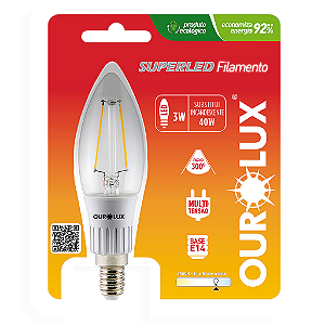 Lâmpada Superled Vela Filamento Fosca E14 3W bivolt 6000K.