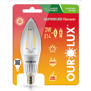 Lâmpada Superled Vela Filamento Fosca E14 3W bivolt 2700K.