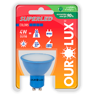 Lâmpada Superled GU10 4W Bivolt 33º Azul IP66.