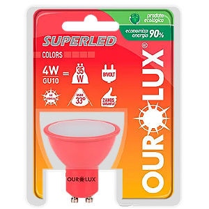 Lâmpada Superled GU10 4W Bivolt 33º Vermelho IP66.