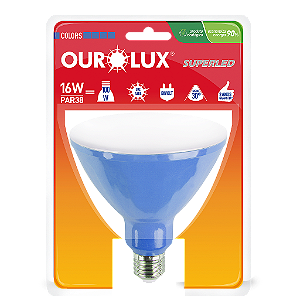 Lâmpada Superled PAR38 16W bivolt 30º Azul IP66.