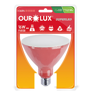 Lâmpada Superled PAR38 16W bivolt 30º Vermelho IP66.
