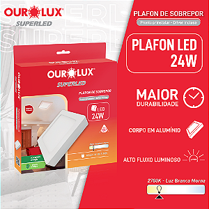Plafon Superled Sobrepor 24W bivolt 2700K Quadrado 30cm x 30cm.