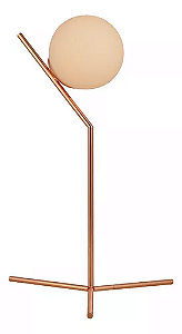 Luminária de mesa Pérola 48X28cm aço e vidro cobre.