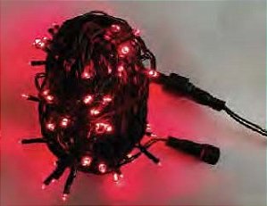 Pisca de Natal 100 Leds Vermelho 8 Funções fio verde conector macho e fêmea 10 Metros 220V.