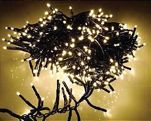 Pisca Festão 400 LEDS bolinha Branco Quente fio verde bivolt 3 metros IP65 com memória.