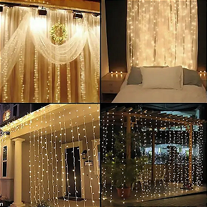 Cascata com 300 LEDs Branco Quente 6mx0,72m funções Cachoeira 220V.