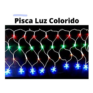 Cascata com 120 LEDs Colorido 8 funções 4,5mx0,50m com estrelas na ponta 127V.