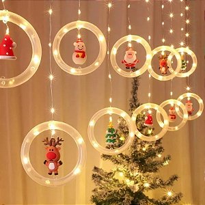 Cortina com 130 LEDs Branco Quente fio de Fada figuras natalinas PVC 2,5 metros bivolt.
