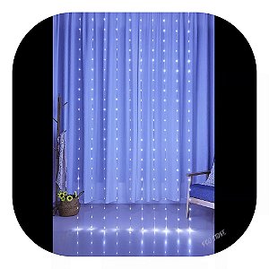 Cortina com 360 LEDs Branco Frio 8 funções fio de Fada PVC 3m x 3m bivolt.