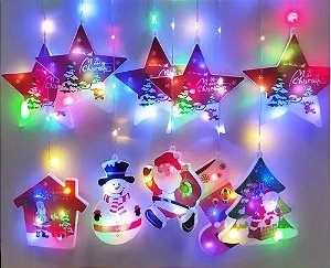 Cascata com 135 LEDs Colorido fio de fada PVC figuras natalinas 3 metros bivolt.