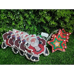 Cascata com 115 LEDs 8 Colorido e 8 branco quente Papai Noel com estrela 3 metros bivolt.
