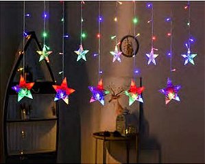 Cascata com 95 LEDs estrelas com figuras natalinas sortidas 220V.