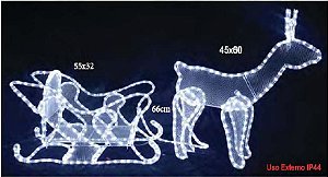 Armação De Rena com trenó 42 LEDs Branco frio strobinhos bivolt IP44 uso externo.