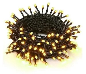 Pisca de Natal 100 Led Fixo Fio verde Ø 2,2 mm Uso Externo IP44 Branco quente 10 Metros.