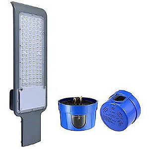 Luminária LED Pública Slim 100W SMD com Sensor Fotocélula 6500K IP67.