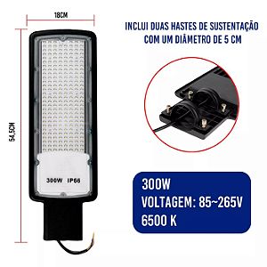 Luminária LED pública slim 300W SMD sensor Fotocélula 6500K bivolt IP66 INMETRO.
