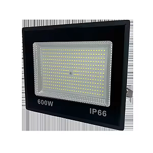 Refletor LED compacto 600W 6500K branco frio preto SMD IP66 bivolt.