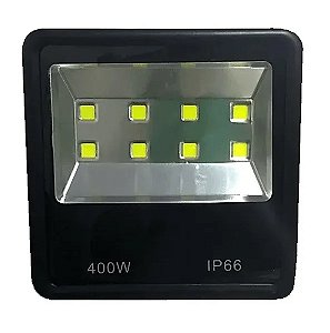 Refletor Slim LED COB 400W preto 6500K branco frio IP66 bivolt.