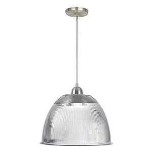 Luminária prismática pendente 16 polegadas cabo PP Incolor E-27.