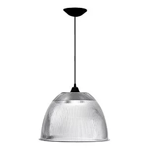 Luminária prismática pendente 16 polegadas cabo PP preto E-27.