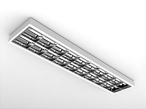 Luminária de sobrepor alto rendimento com aletas parabólicas duplas para 2 lâmpadas T5 14/24W 60cm.