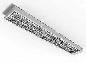Luminária de sobrepor de alto rendimento com aletas parabólicas duplas para 2 lâmpadas 9/10W 60cm.