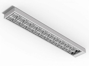 Luminária de sobrepor de alto rendimento com aletas parabólicas duplas para 2 lâmpadas 18/20W 120cm.