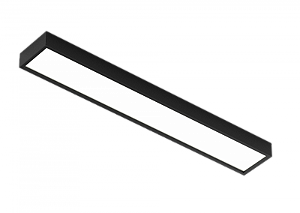 Luminária de sobrepor preta fechada com difusor leitoso para 2 lâmpadas 9/10W 60cm.
